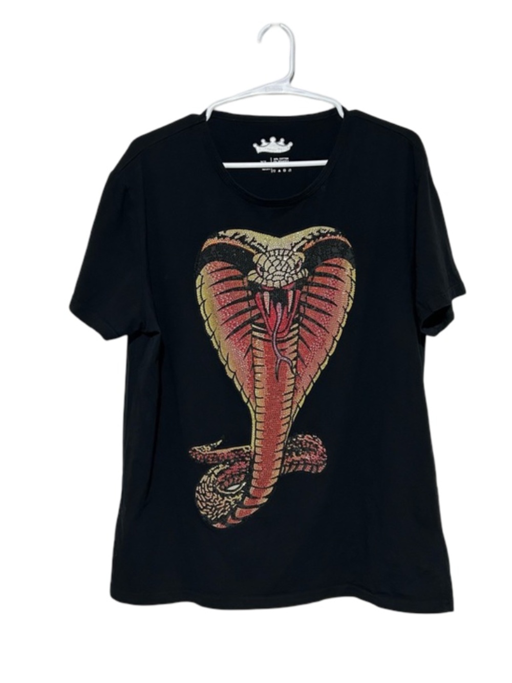 Heads or Tails Black Bedazzled Snake Graphic Tee Shirt Size XL